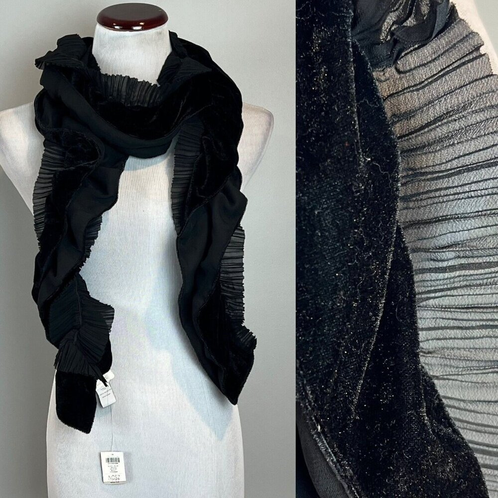 Chico’s Scarf Black Slinky Velvet Oblong NWT Whimsigoth Witchy